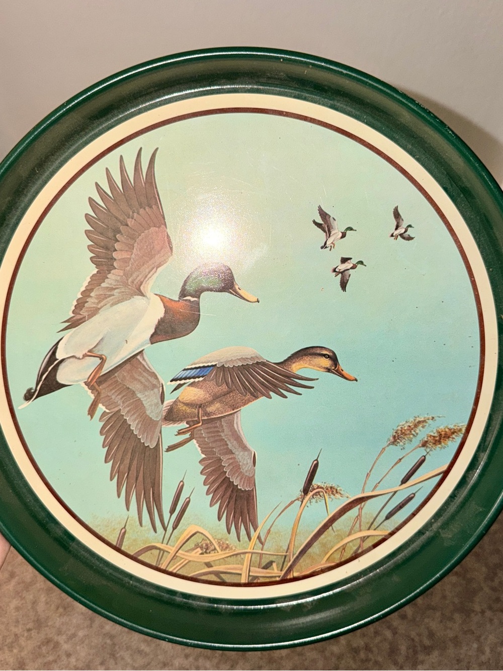 Avon Green and Cream Mallard Duck Metal Wall Tray